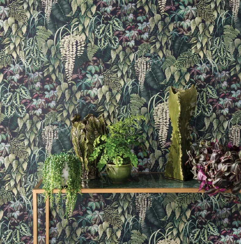 Green Wall Wallpaper in Emerald Green from the Folium Collection by Osborne & Little