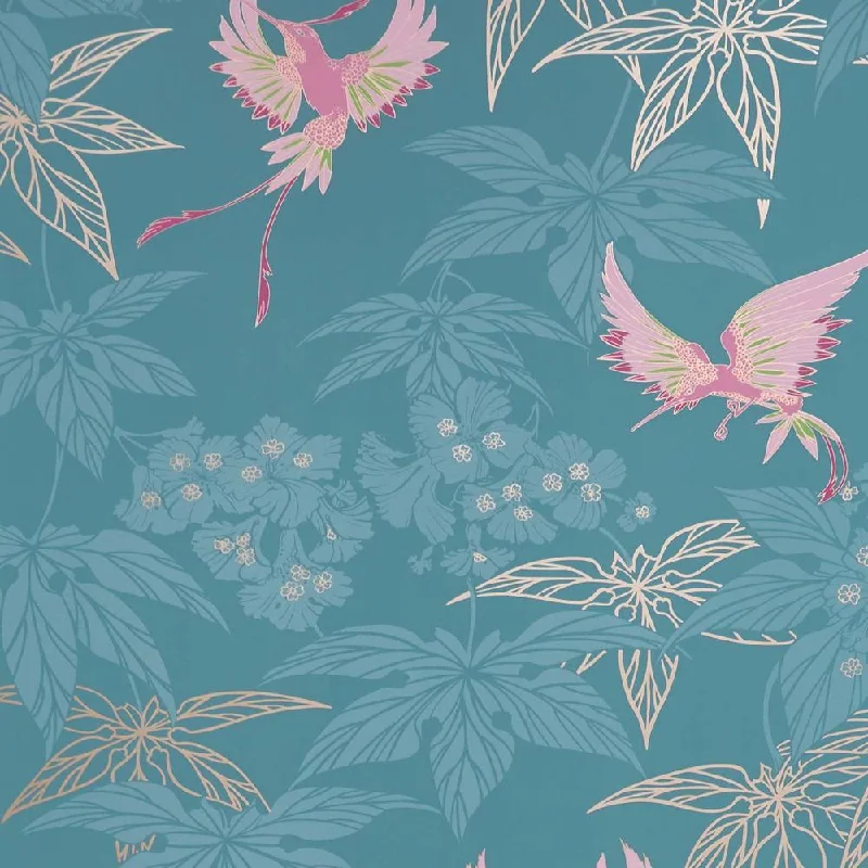 Grove Garden Wallpaper in Teal and Pink from the Folium Collection by Osborne & Little