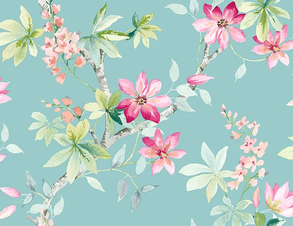 Jasper Floral Wallpaper in Blues and Reds by Carl Robinson