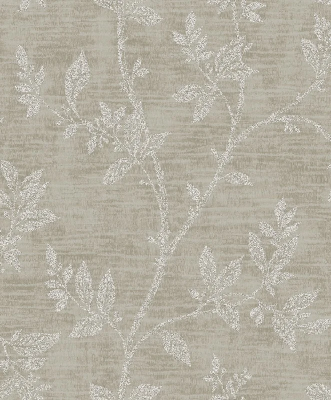 Leaf Trail Wallpaper in Metallic Taupe and Glass Beads from the Essential Textures Collection