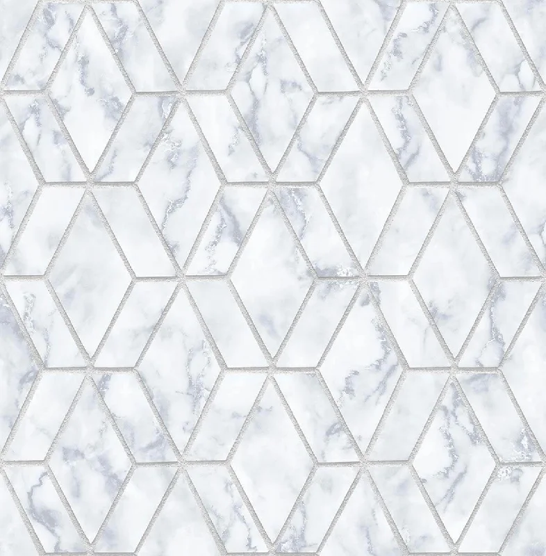 Marble Tile Peel-and-Stick Wallpaper in Grey and Metallic Silver