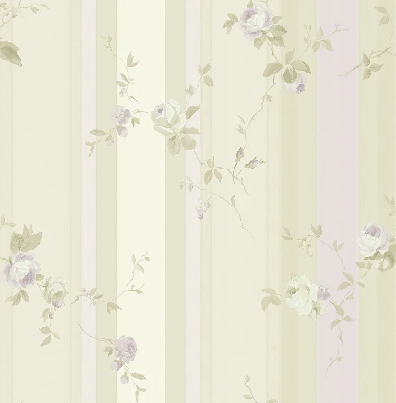 May's Stripe Wallpaper in Cream and Lilac from the Watercolor Florals Collection