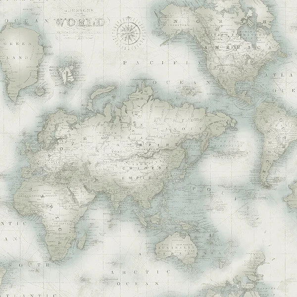 Mercator Aqua World Map Wallpaper from the Seaside Living Collection