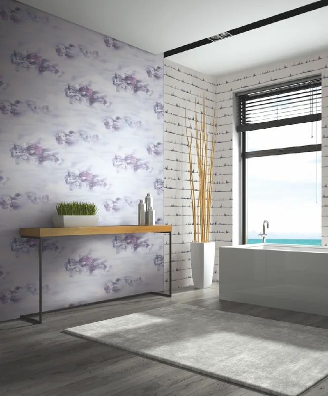 Ophelia Wallpaper in Lilac and Silver from the Solaris Collection