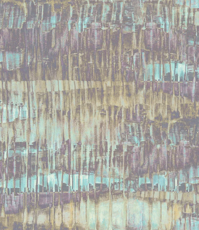 Oxide Wallpaper in Purple, Green, and Gold from the Aerial Collection