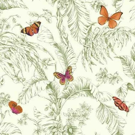 Papillon Wallpaper in Orange, Green, and White