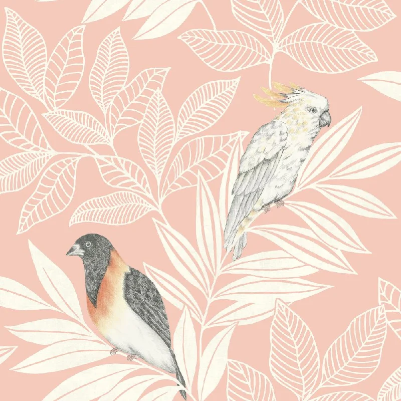 Paradise Island Birds Wallpaper in Pink Sunset/Ivory from the Boho Rhapsody Collection