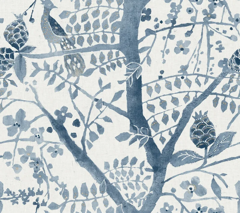 Peacock Block Print Wallpaper in Blue from the Bohemian Luxe Collection by Antonina Vella