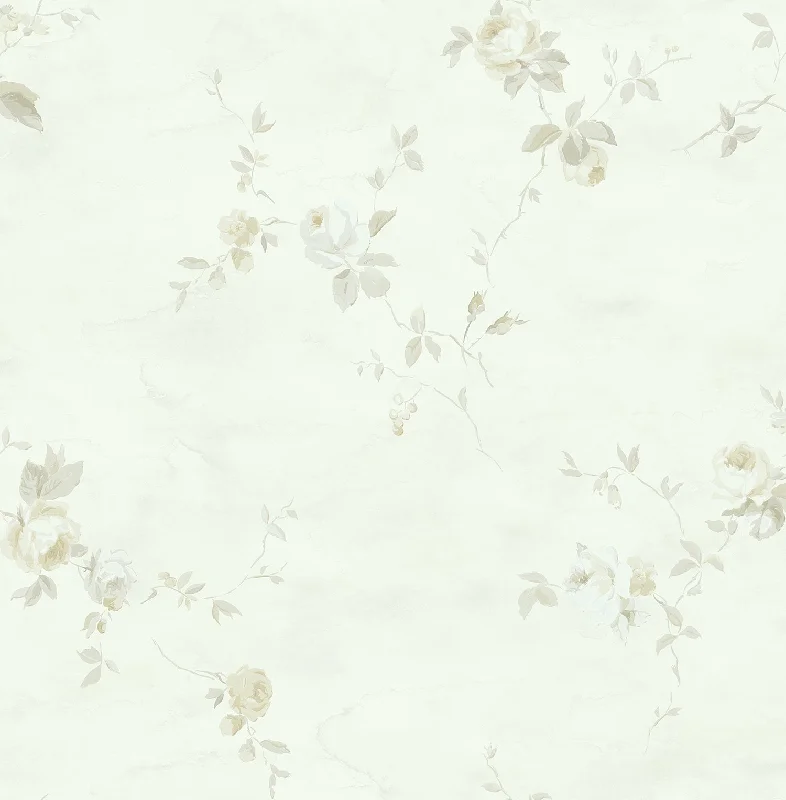 Rose Stripe Wallpaper in Grey and Gunmetal from the Watercolor Florals Collection