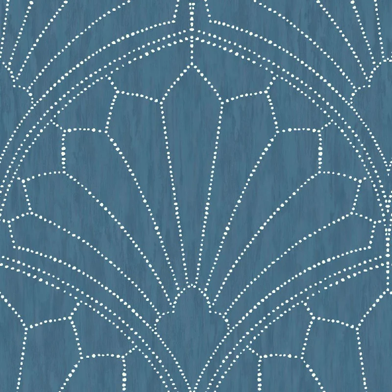 Scallop Medallion Wallpaper in Steel Blue and Ivory from the Boho Rhapsody Collection by Seabrook Wallcoverings