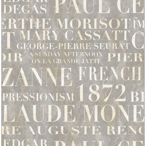 Script Wallpaper in Grey and Off-White from the French Impressionist Collection