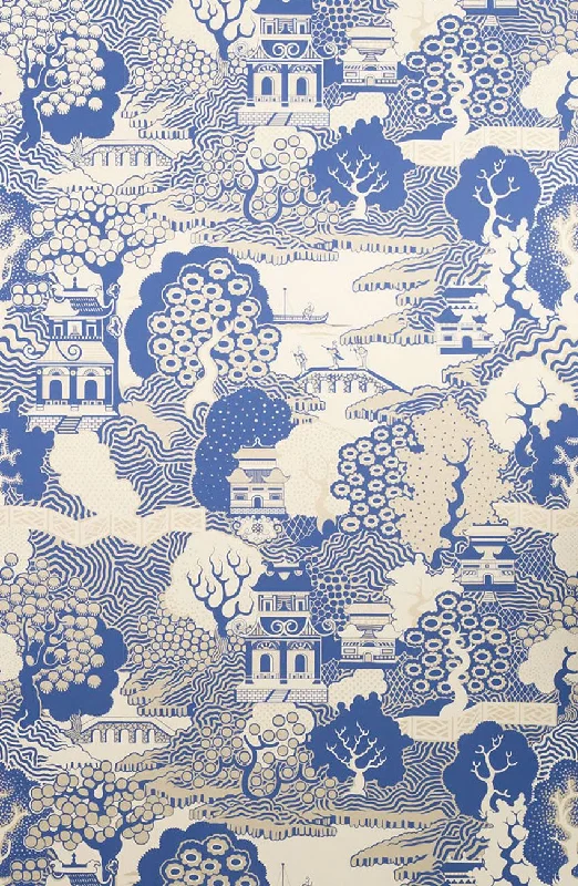 Summer Palace Wallpaper in Blue and Beige Color by Osborne & Little