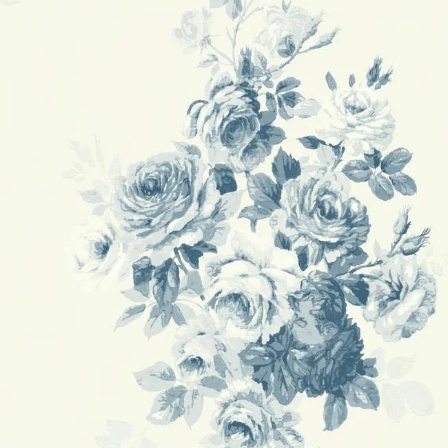 Tea Rose Wallpaper in Blue from Magnolia Home Vol. 2