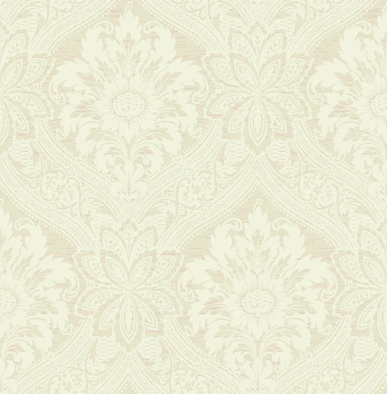 Thread Damask Wallpaper in Beige from the Watercolor Florals Collection