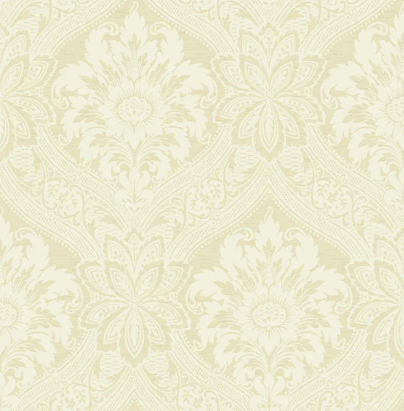 Thread Damask Wallpaper in Cream from the Watercolor Florals Collection