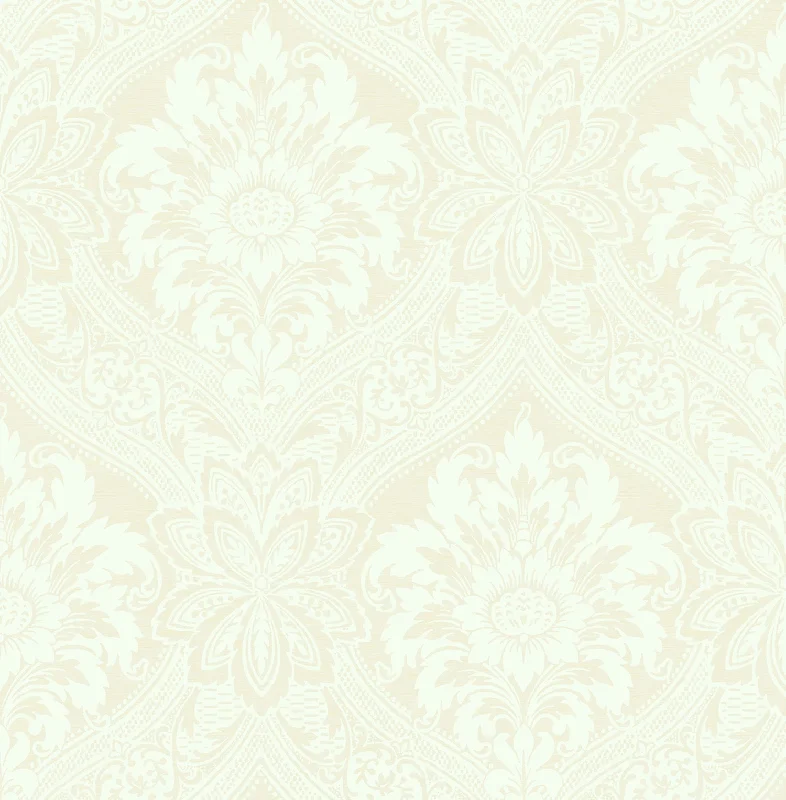 Thread Damask Wallpaper in Ivory from the Watercolor Florals Collection