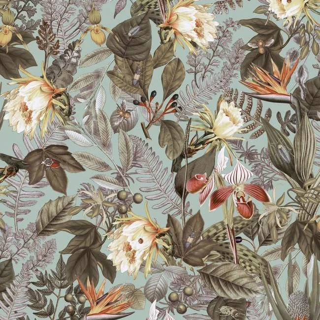 Tropical Flowers Peel & Stick Wallpaper in Green