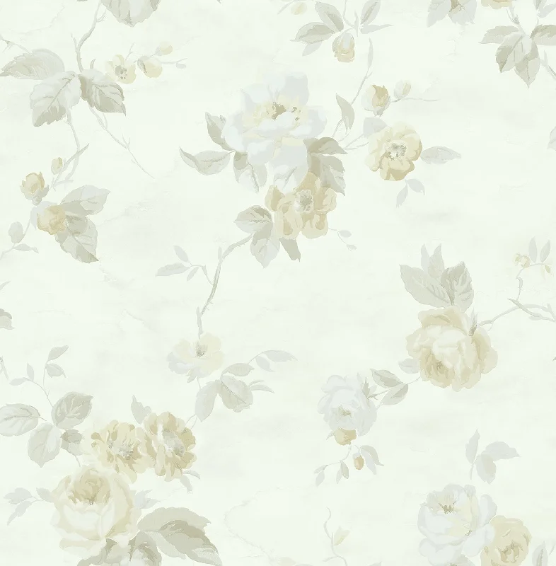 Watercolor Trail Wallpaper in Cream and Green from the Watercolor Florals Collection