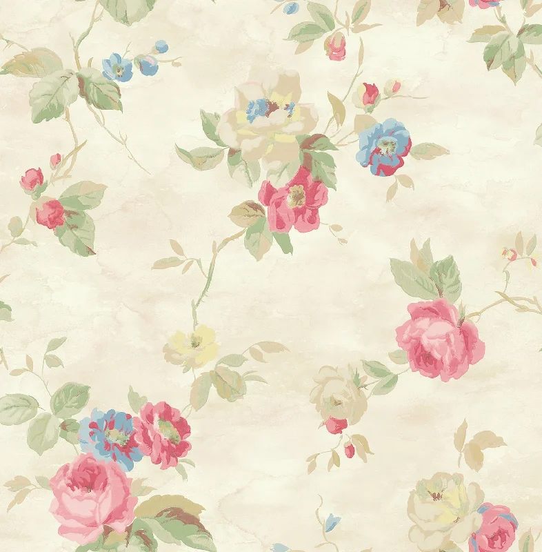 Watercolor Trail Wallpaper in Pink and Green from the Watercolor Florals Collection