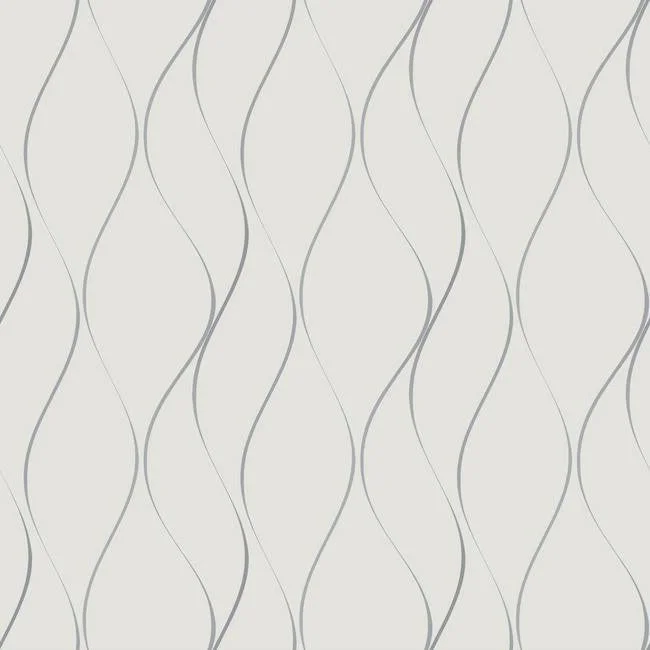 Wavy Stripe Wallpaper in Soft Grey and Silver