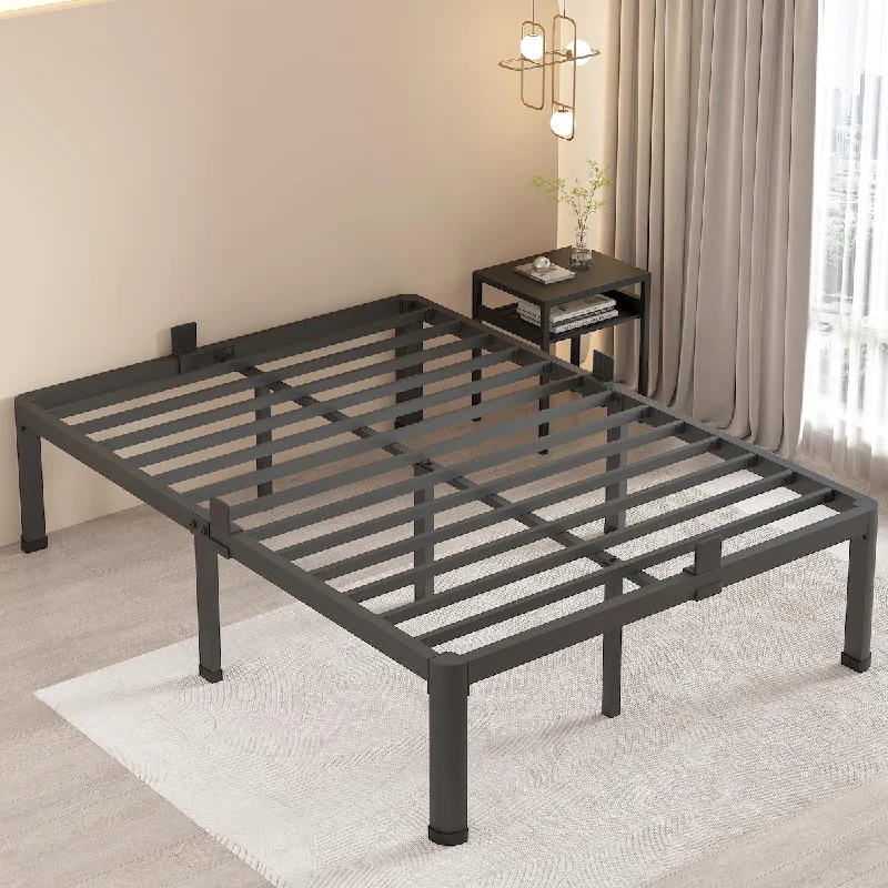 16 Inch Full Size Bed Frame with Round Corner Legs Mattress Slide Stopper, No Box Spring Needed, Metal Platform Bed Frames