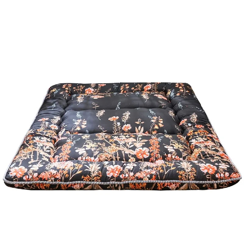 Black Floral Printed Japanese Floor Futon Mattress