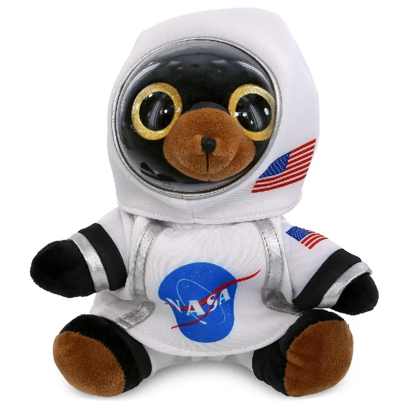 DolliBu Big Eye Black Bear Astronaut Plush with Helmet and NASA Suit - 8 inches