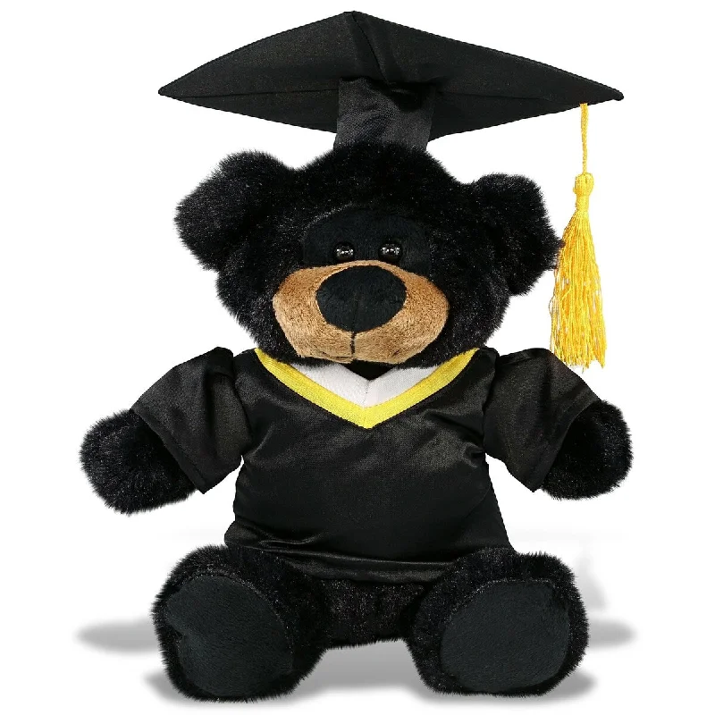 DolliBu Black Bear Graduation Plush Toy with Gown and Cap - 9 inches