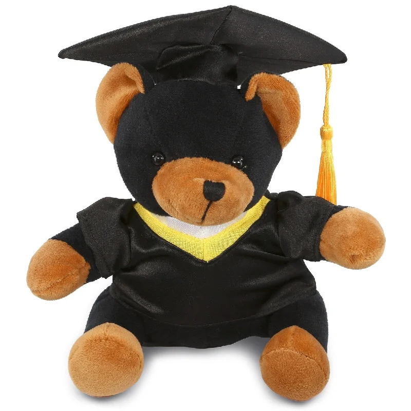 DolliBu Black Bear Graduation Plush Toy with Gown and Cap with Tassel - 6.5 inches