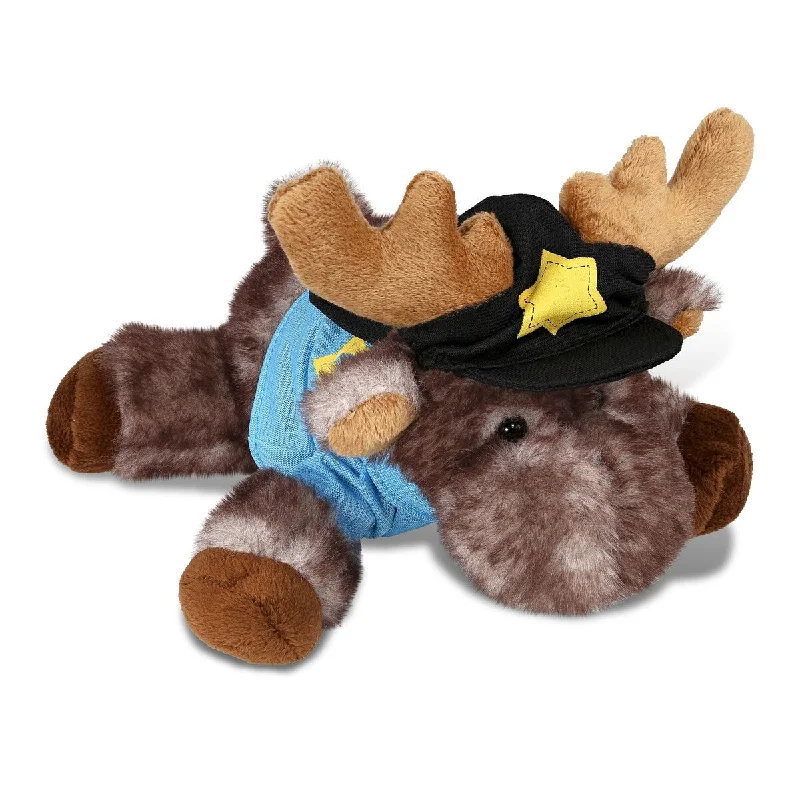 DolliBu Brownish Lying Moose Police Officer Plush Toy with Cop Uniform - 9 inches