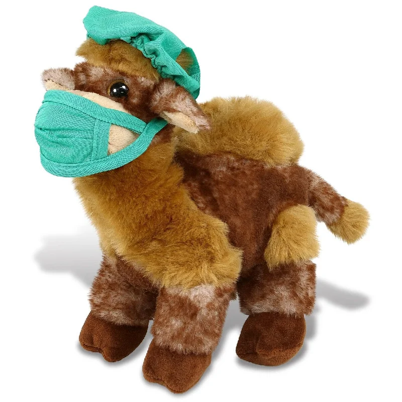 DolliBu Camel Doctor Plush Toy with Cute Scrub Cap & Face Mask Outfit - 10 inches