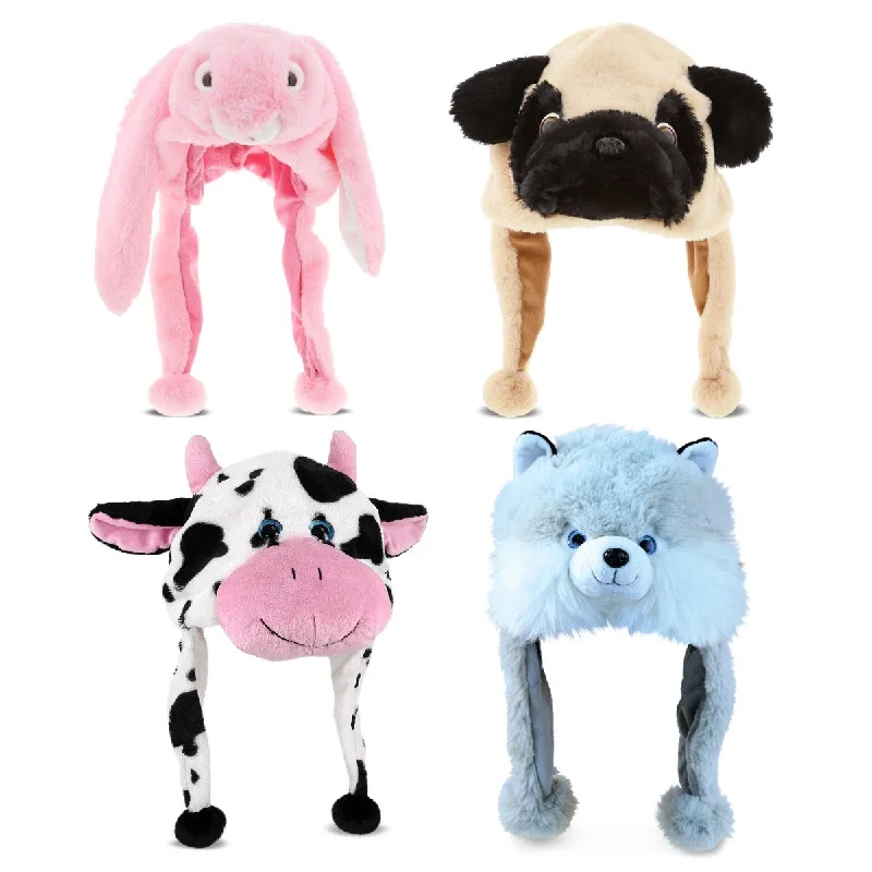 Dollibu Collection of 4 Farm Animal Super Soft Hats With Ear Flaps - 17.5 x 12 x 2.5 inches