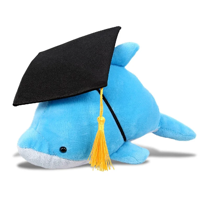 DolliBu Dolphin Graduation Plush Toy with Graduation Cap with Tassel - 8.5 inches