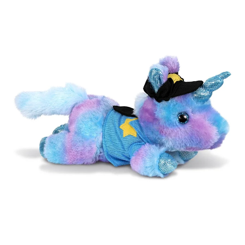 DolliBu Friday Blue Unicorn Police Officer Plush with Uniform & Cap - 10.5 inches