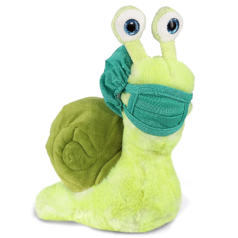 DolliBu Green Snail Doctor Plush Toy with Cute Scrub Cap and Face Mask - 7 inches