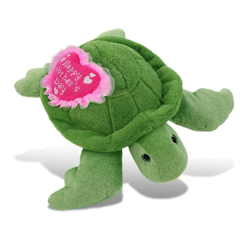 DolliBu Happy Mother’s Day Plush Green Sea Turtle With Pink Heart - 13 inches