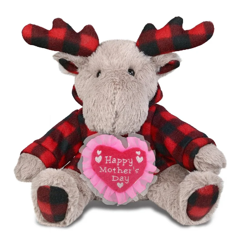 DolliBu Happy Mother’s Day Plush Plaid Beige Moose with Hoodie - 10 inches