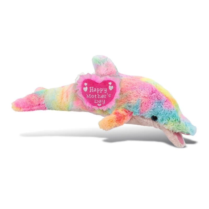 DolliBu Happy Mother’s Day Rainbow Dolphin with Pink Heart Message - 14 inches