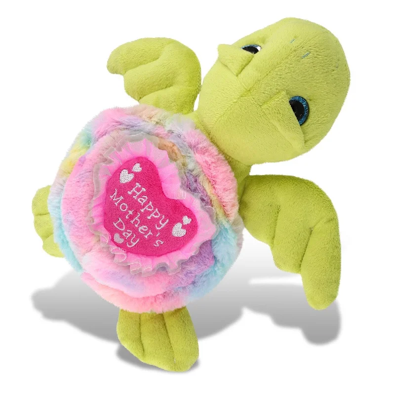 DolliBu Happy Mother’s Day Rainbow Green Sea Turtle with Pink Heart - 10 inches