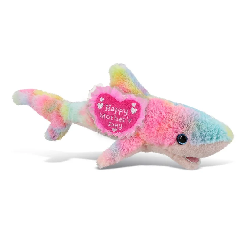 DolliBu Happy Mother’s Day Rainbow Shark with Pink Heart Message - 15 inches