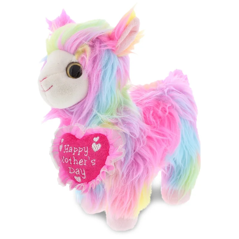 DolliBu Happy Mother’s Day Soft Plush Rainbow Llama with Pink Heart - 10 inches