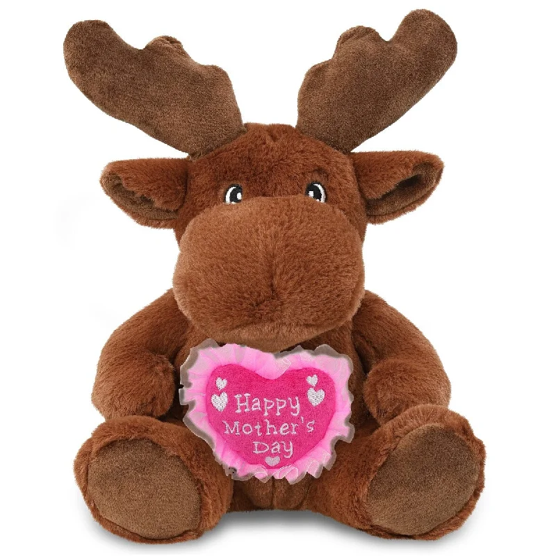 DolliBu Happy Mother’s Day Super Soft Plush Moose With Pink Heart - 9 inches