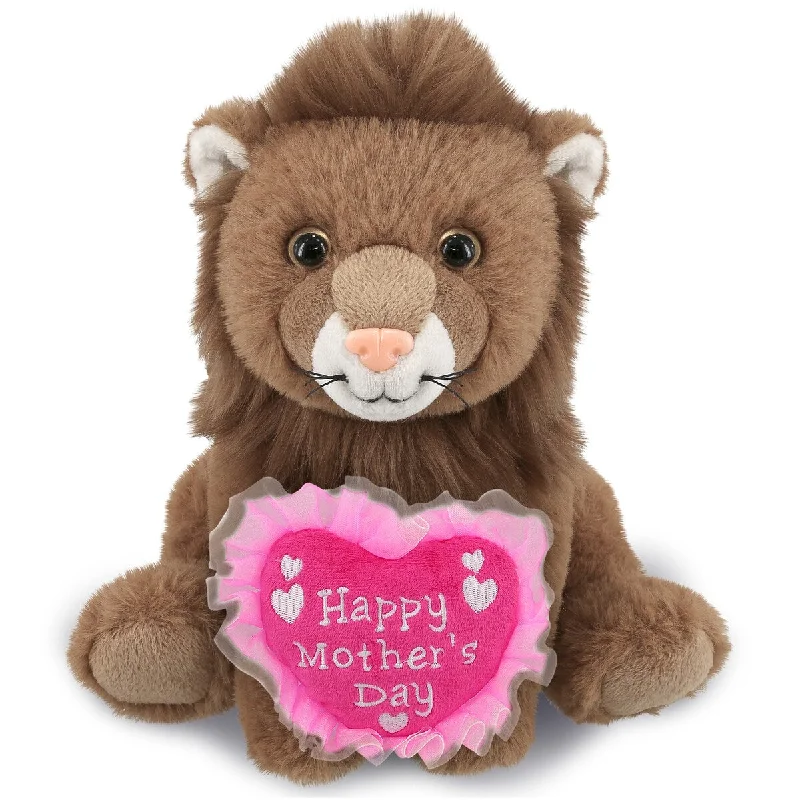 DolliBu Happy Mother’s Day Super Soft Plush Squat Lion with Pink Heart - 8 inches