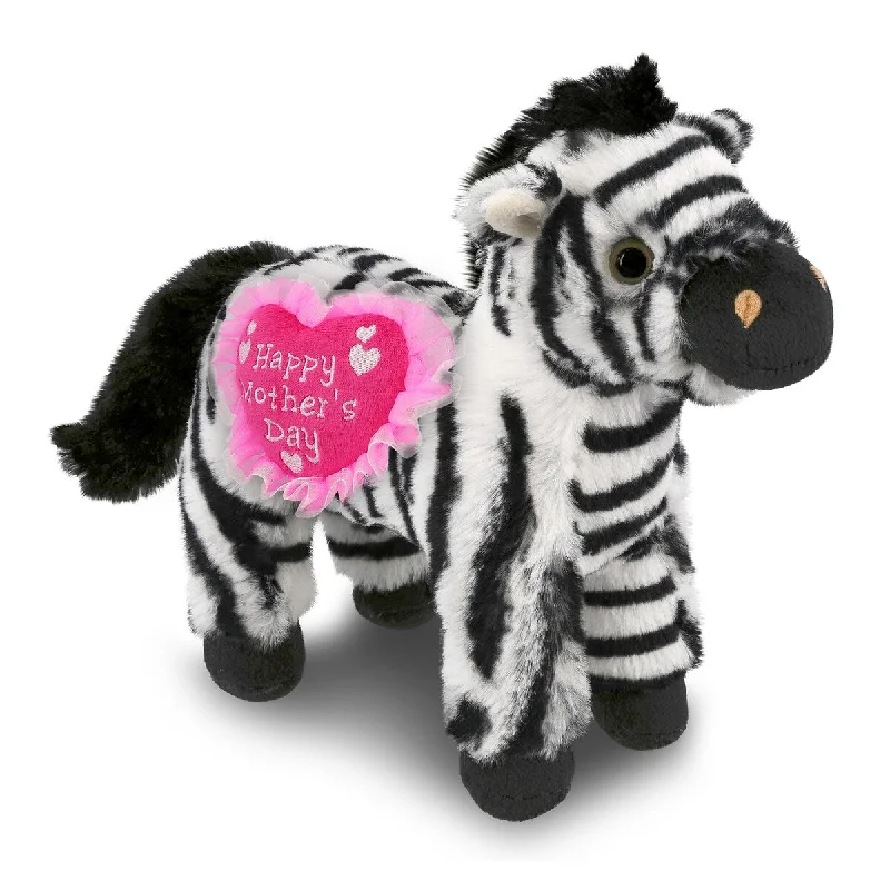 DolliBu Happy Mother’s Day Super Soft Plush Zebra with Pink Heart - 9 inches