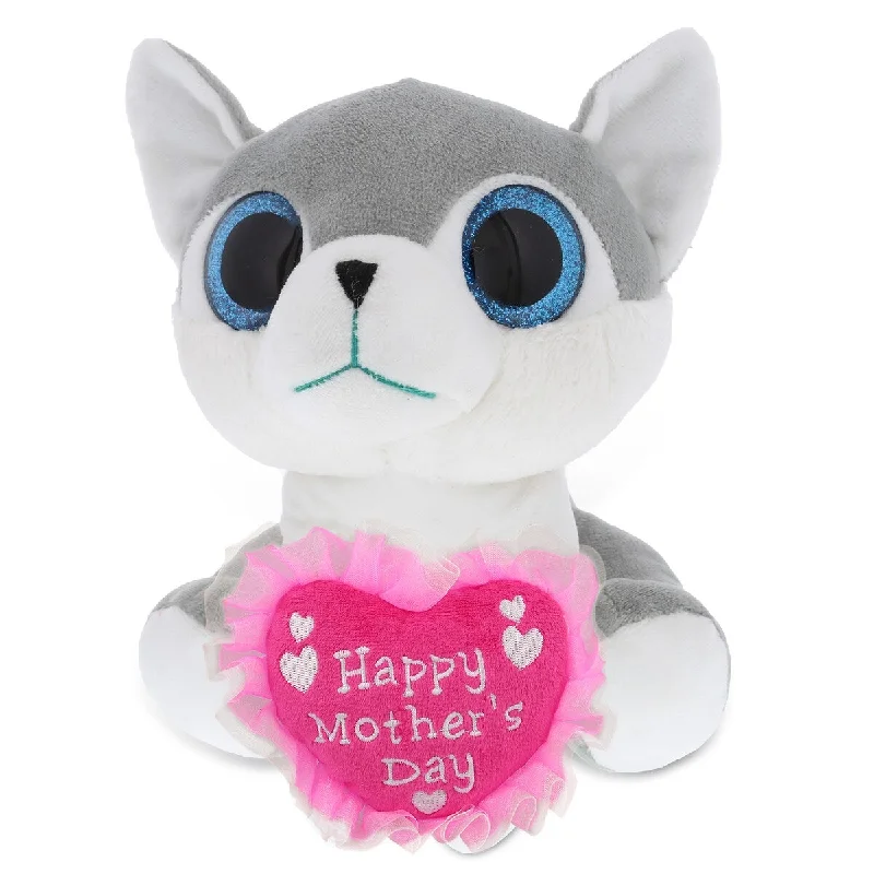 DolliBu Happy Mother’s Day Super Soft Sparkling Big Eye Wolf Plush - 8 inches