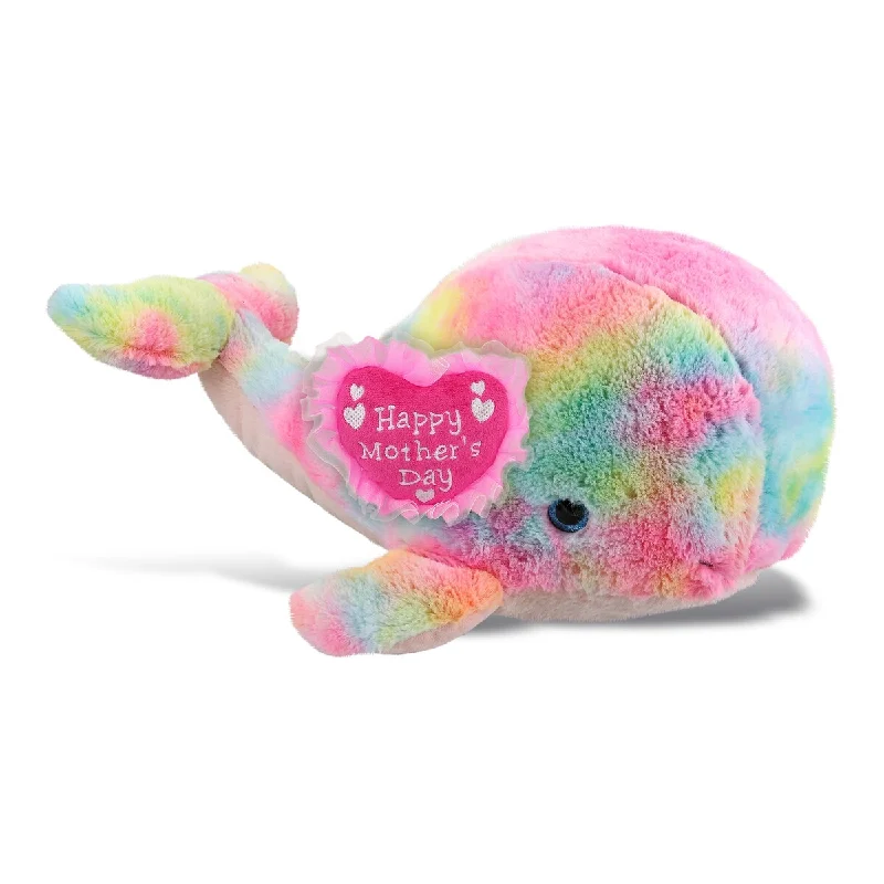 DolliBu Happy Mothers Day Plush Rainbow Whale XL w/ Pink Heart Message - 15 inches