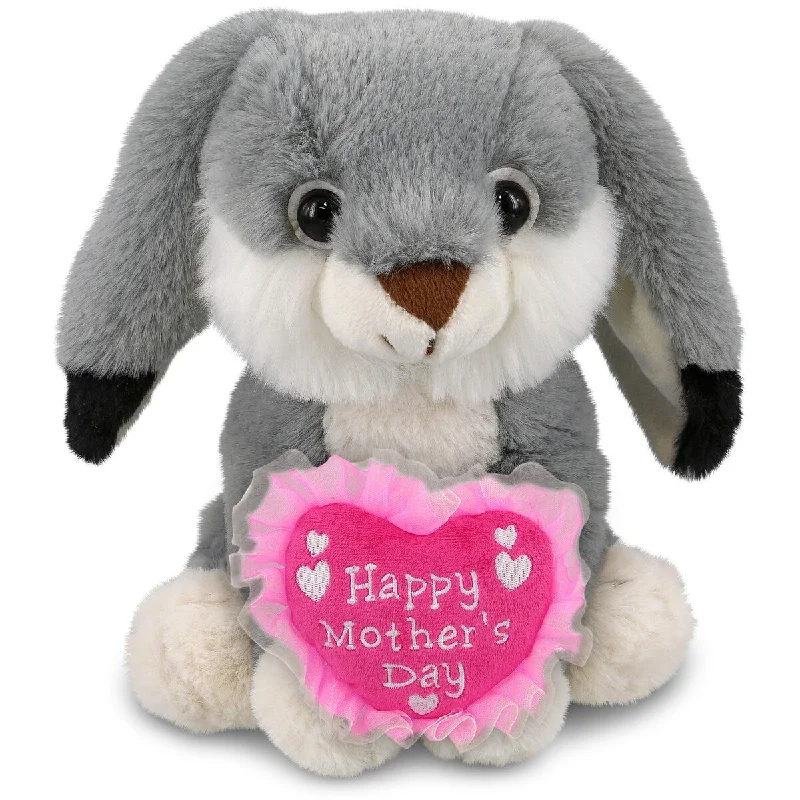 DolliBu Happy Mothers Day Super Soft Plush Grey Rabbit With Pink Heart - 7 inches