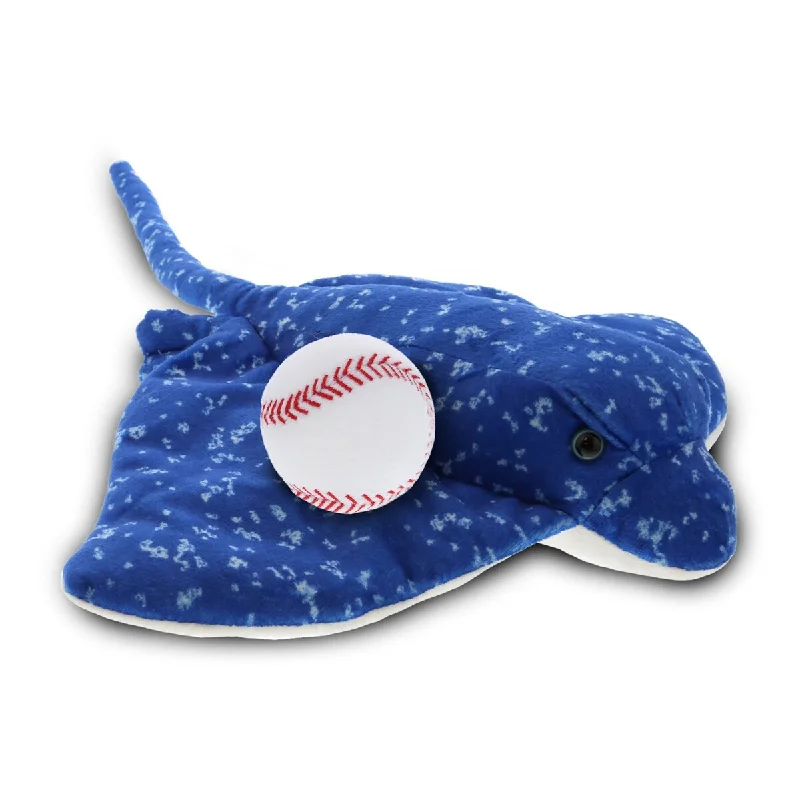 DolliBu Huggable Spotted Blue Ray Stuffed Animal with Baseball Plush - 17 inches