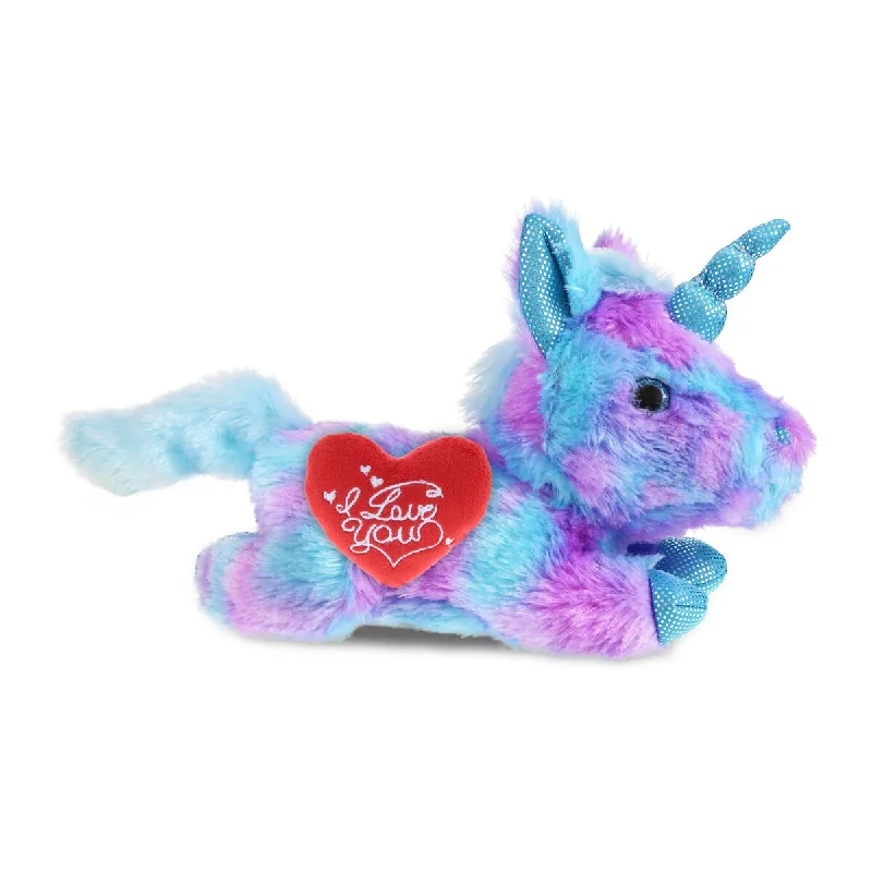 DolliBu I LOVE YOU Plush Friday Blue Unicorn with Red Heart Plush - 6 inches