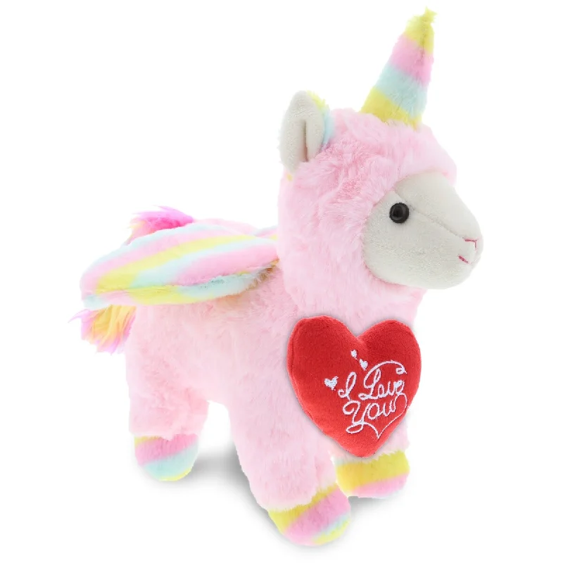 DolliBu I LOVE YOU Plush Pink Flying Llamacorn with Red Heart Plush - 11 inches